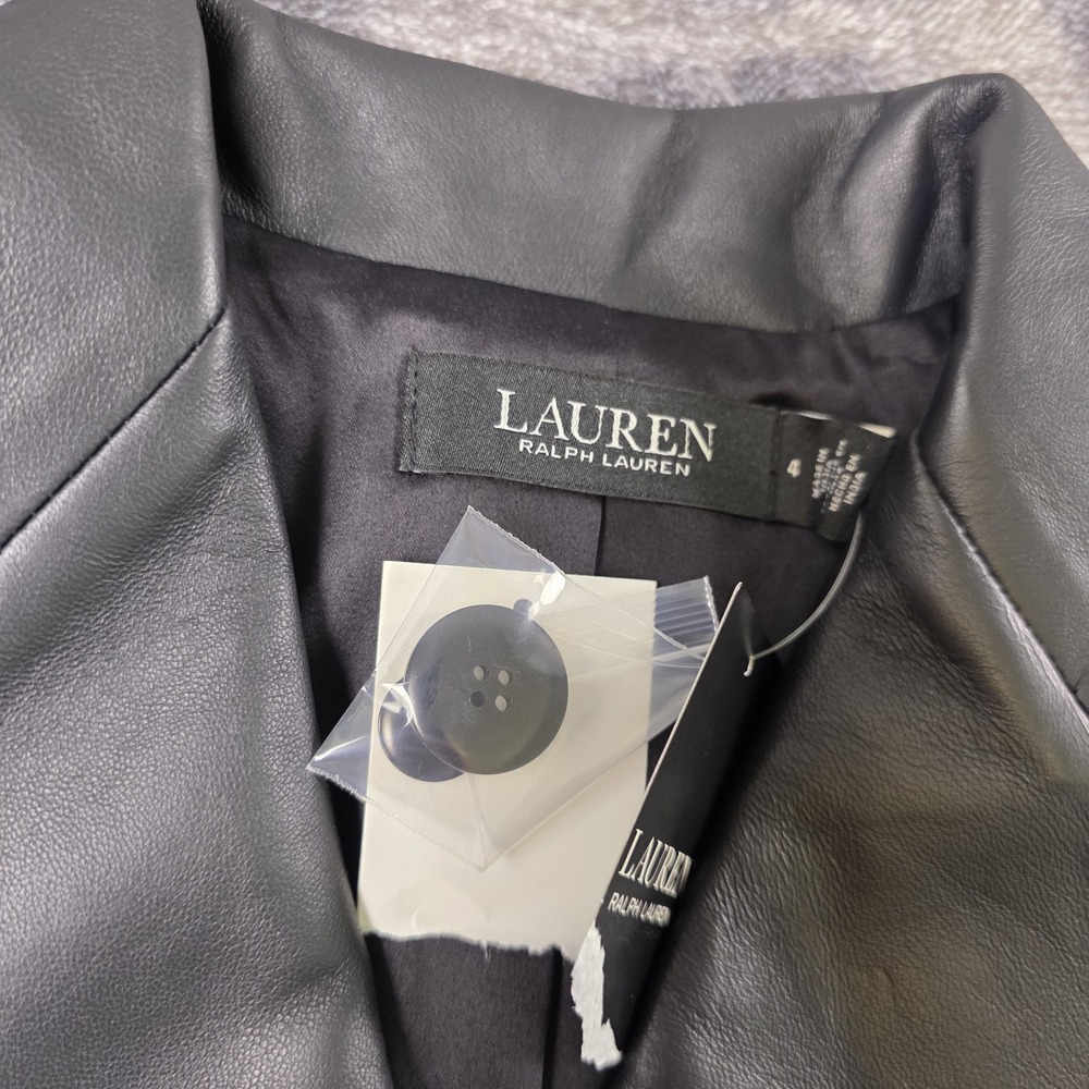 Ralph Lauren  Nappa Lamb Leather Womens 4 Black Double Breasted $795 - Picture 2 of 10